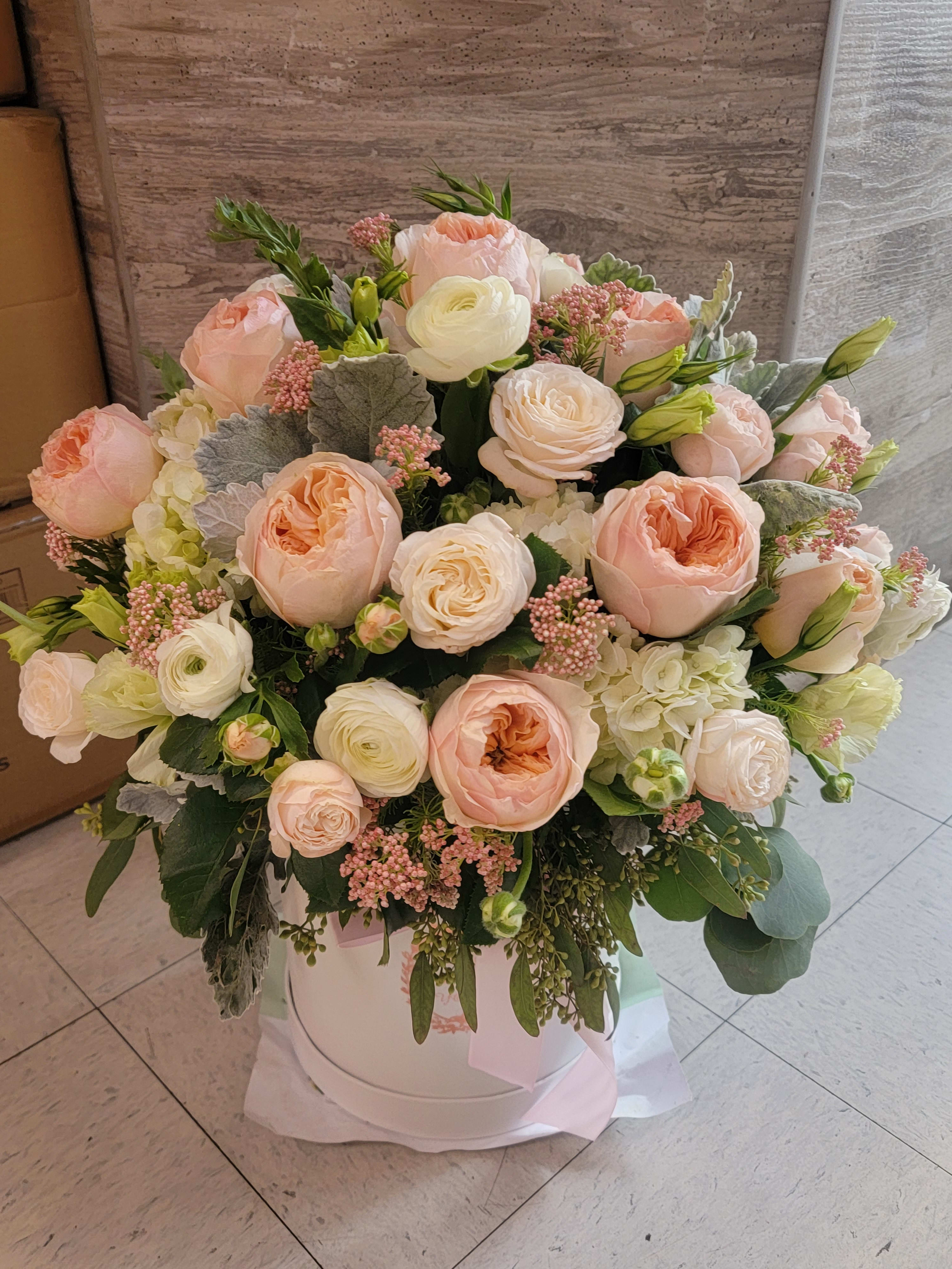 Box of mixed flowers  - Hadringias, roses,spray roses,and other filters 