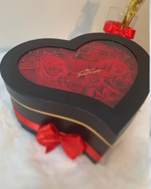 Modern Rose in Heart Box - Modern style pave roses in a heart shaped box. Give her a piece of your heart with this ultra modern piece. Three sizes and two colors available. Please add your color preference in the special requests. Available in pink and creamy.