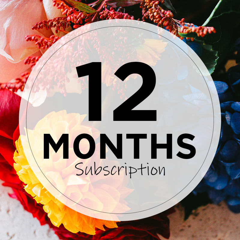 Monthly Flower Delivery - 12 Months - All subscriptions include a delivery fee and are paid ahead of time based on the length of subscription purchased. Upgrade to Deluxe or Premium for more stems. Perfect for treating yourself, gifting, and housewarming! Flowers will be delivered on the 15th of the month with the exception of Valentine’s Day. We will contact you with an alternate delivery date. You have the option to leave the previously used vase on your porch or outside your door, so we can swap it out for your new arrangement. If not, you’re more than welcome to keep it. 