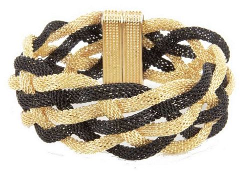 Black &amp; Gold Braided Magnetic Bracelet  - This black and gold bracelet makes the perfect gift for any Saints Fan in your life!  DELIVERY OPTION: Alone this item is only available for pickup, but if you would like to send it as a gift with an arrangement or other items totaling over $50 (for example: the jewelry and a floral arrangement) please call the shop at 504-341-4305 and we can manually add that for you!