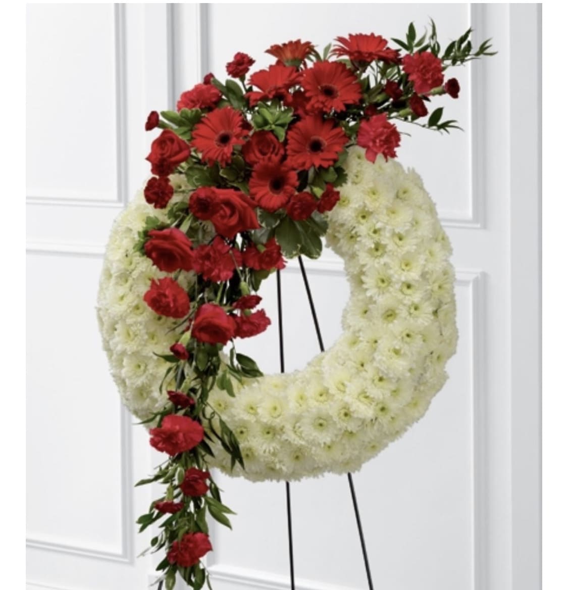 Funeral17 Funeral17 - White round arrangement with red red roses