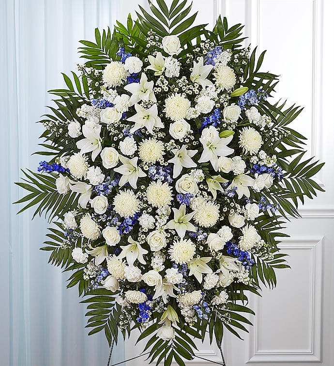 Sympathy standing spray Sympathy standing spray - Blue and white flowers