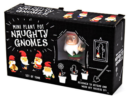 Mini Pot Naughty Gnomes - This set of Naughty Gnomes will bring a smile to your face and make your plant pots extra cheeky!     4 cheeky gnome styles included     Insert into potted plants     Fun gift for anybody with plants     Add them yourself and see how long it takes people to notice!     