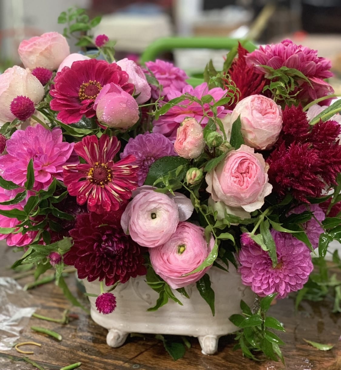 Friends for Life - A footed tub holds collection of fine friendly flowers!