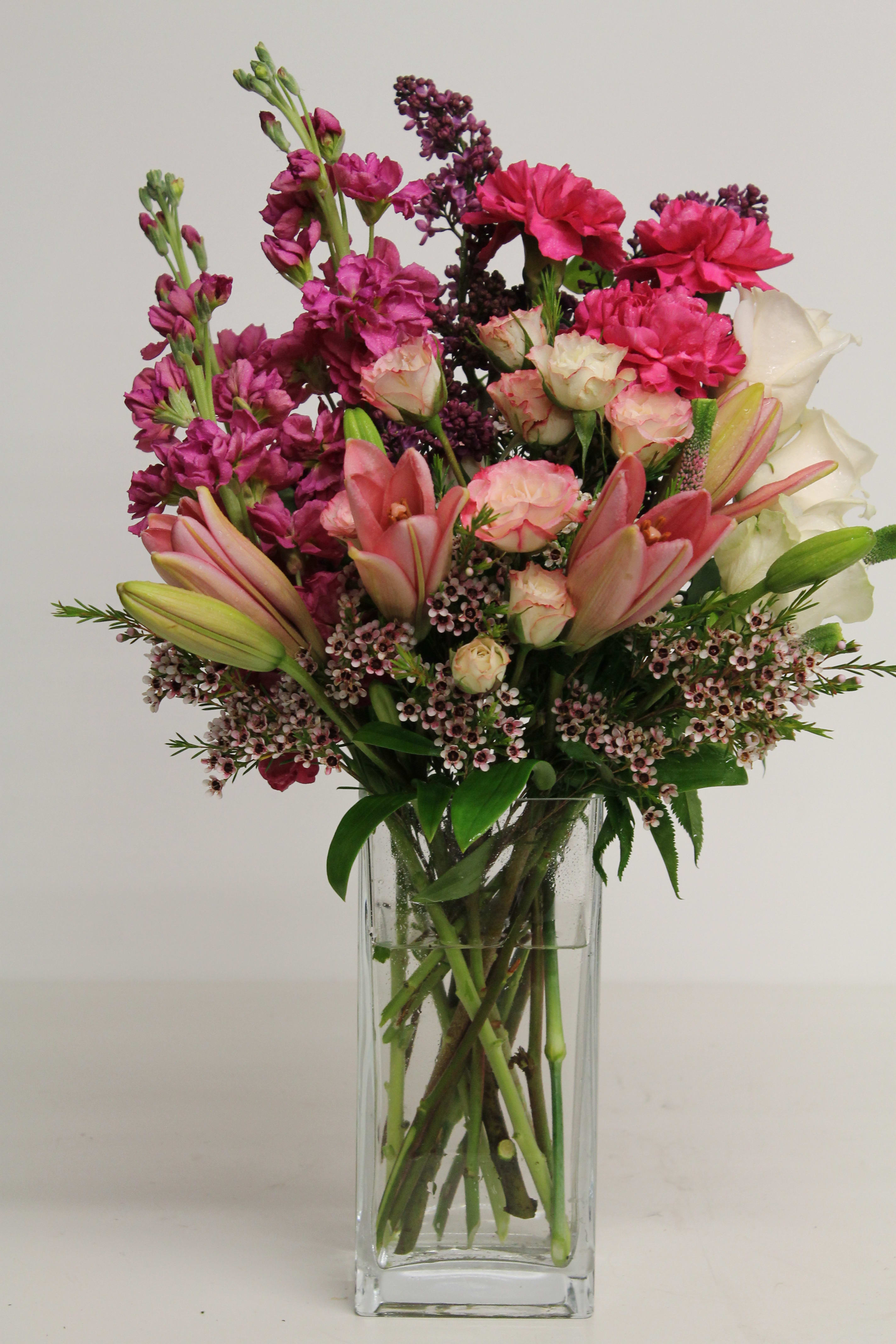 For my Loving Mom - Lilac, Rose, Spray Rose, Wax, Stock, Carnation, Asiatic Lilly