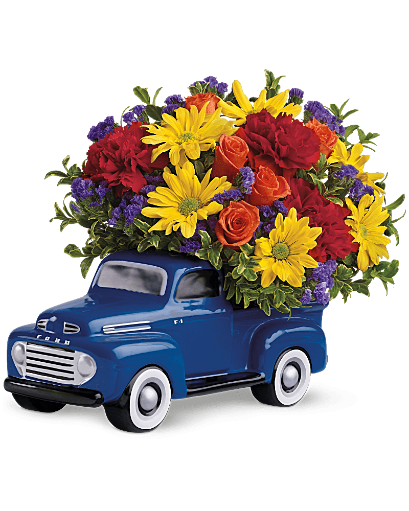  Ford Pickup bouquet - Daisies, carnations, spray roses and statice