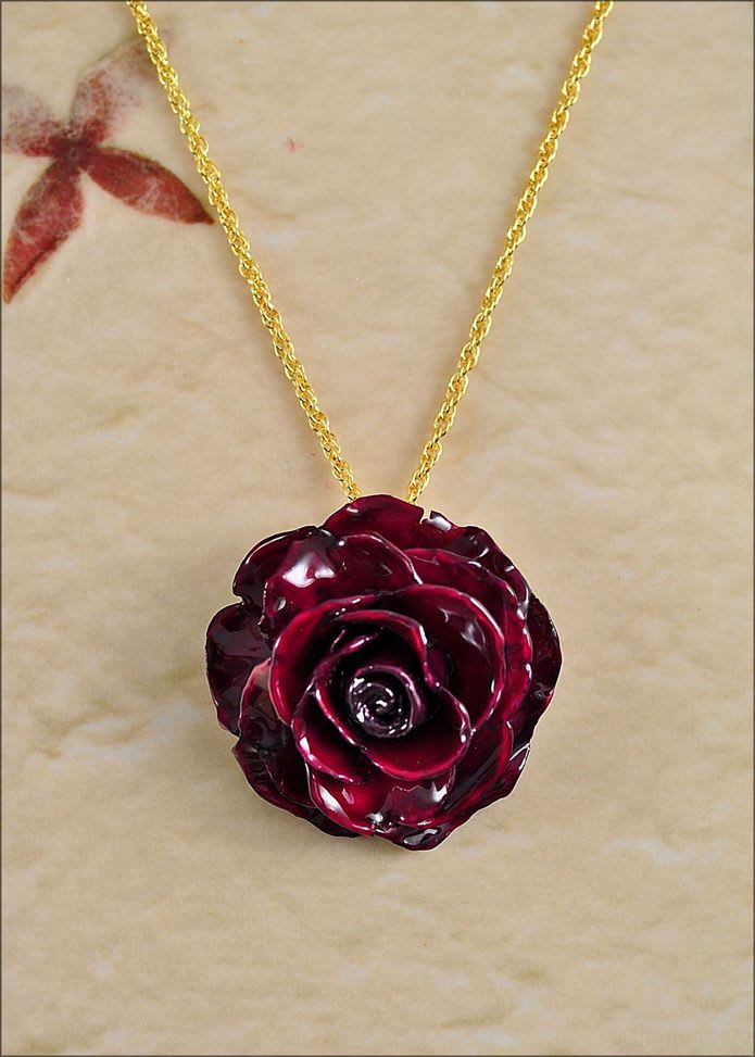 Preserved Maroon Rose Necklace by Strelitzia Flower Company