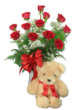 Dozen roses teddy bear deals