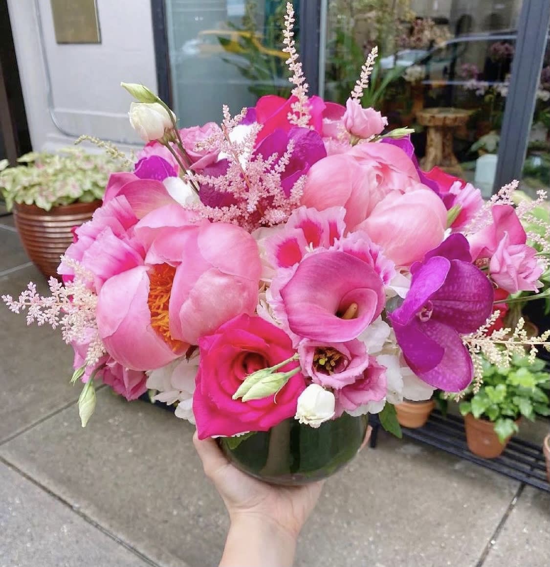 Pretty in Pink - An all pink arrangement in a glass vase. Flowers subject to availability.