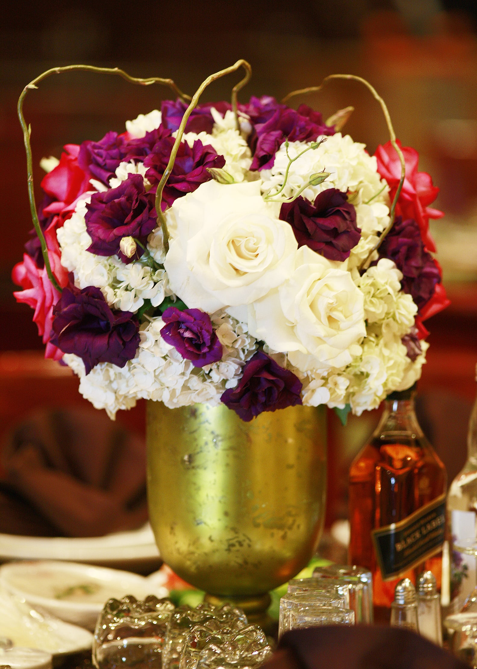 Warm Embrace - Composed of Roses, Hydrangeas, Spray Roses, Lisianthus, Curly Willow. Alcohol not included. 
