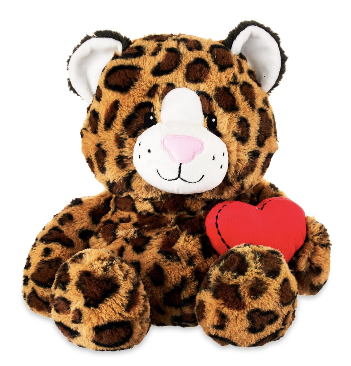 Lovey Leopard - Our cute 10 inch Plush Lovey Leopard will surely bring a huge smile to your loved one's face. This cuddly leopard features exceptionally soft fur, is holding a red plush heart with black stitching around the edge and has pink heart for the nose! Will be packaged in a deluxe gift bag with tissue paper &amp; bow.