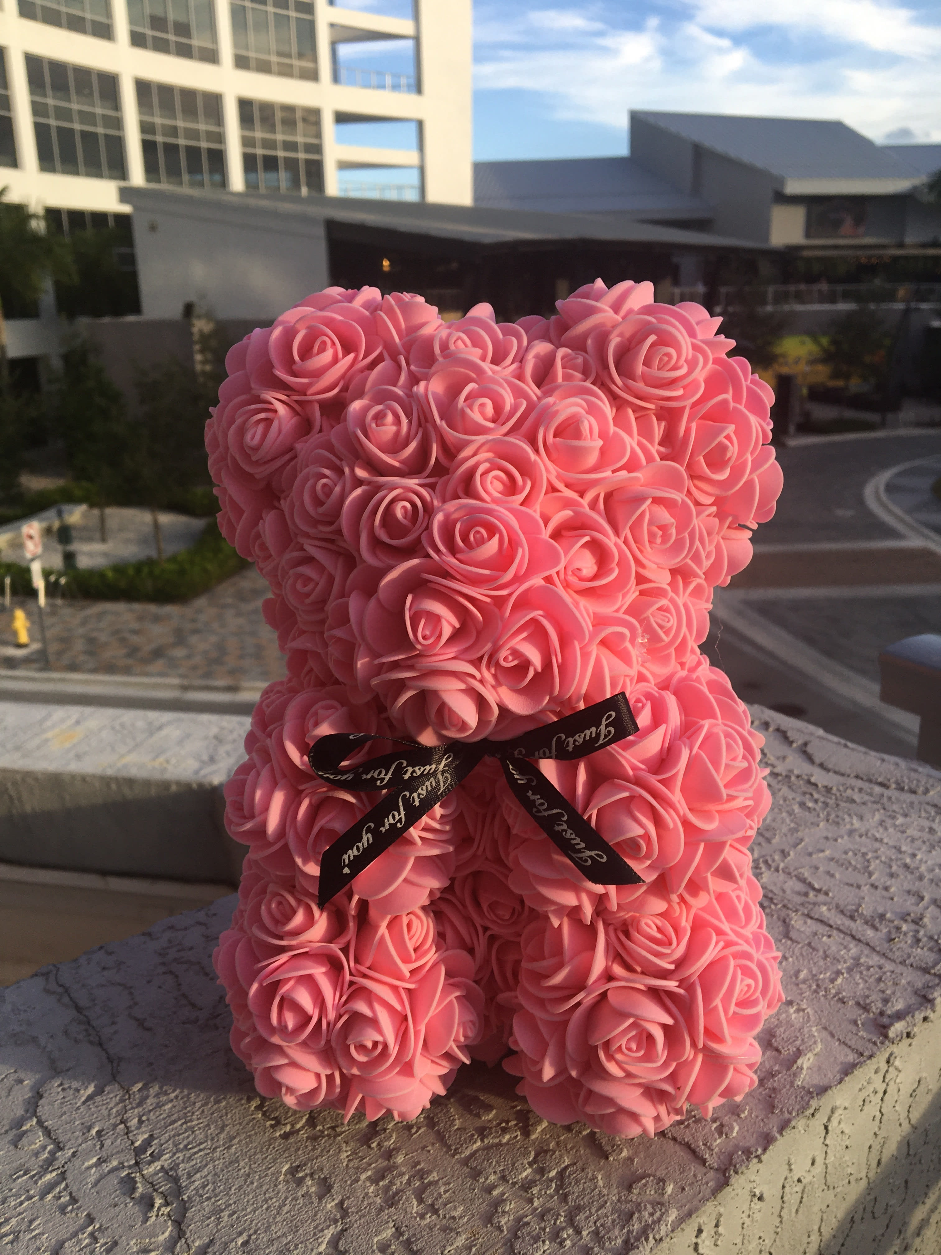 Peach Teddy Bear in Box by Leon Flowers inc