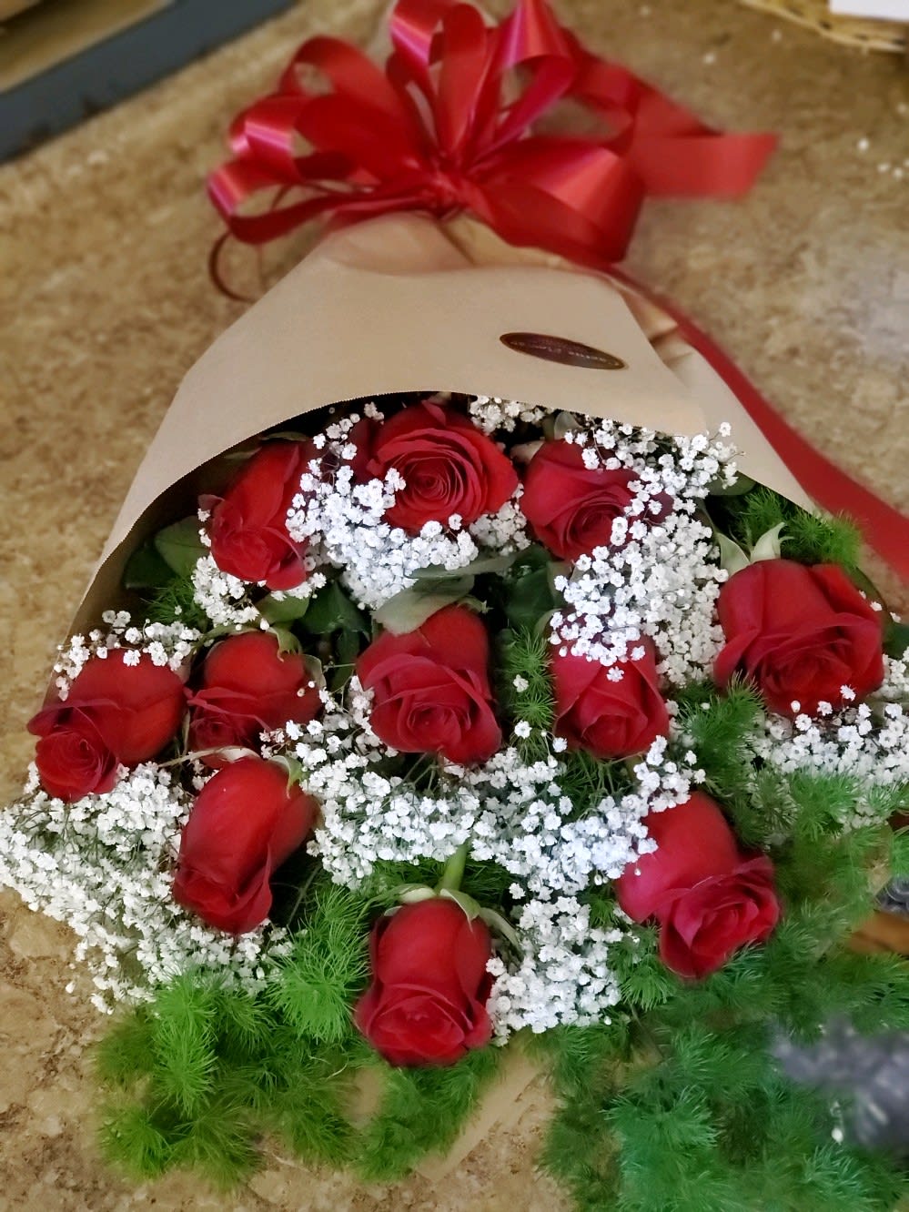 TWO DOZEN RED ROSE BOUQUET (WHITE WRAPPING PAPER)