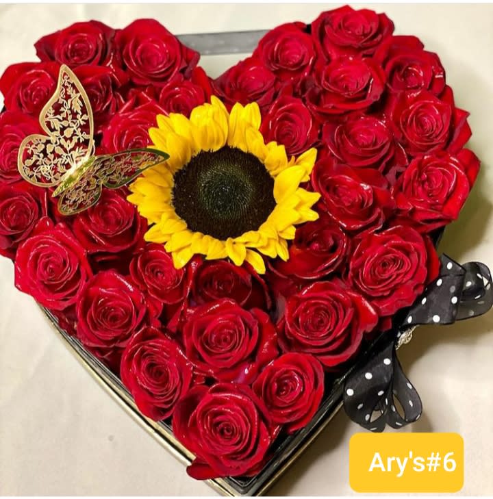 My Love - 36 Red Roses 1 Sunflowers  On the Back Heart Box