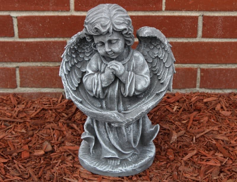 Wings touching Angel Wings touching Angel - Cement Angel with her wings touching. Please note pictures are a representation of product. Actual product will vary based on season and availability.