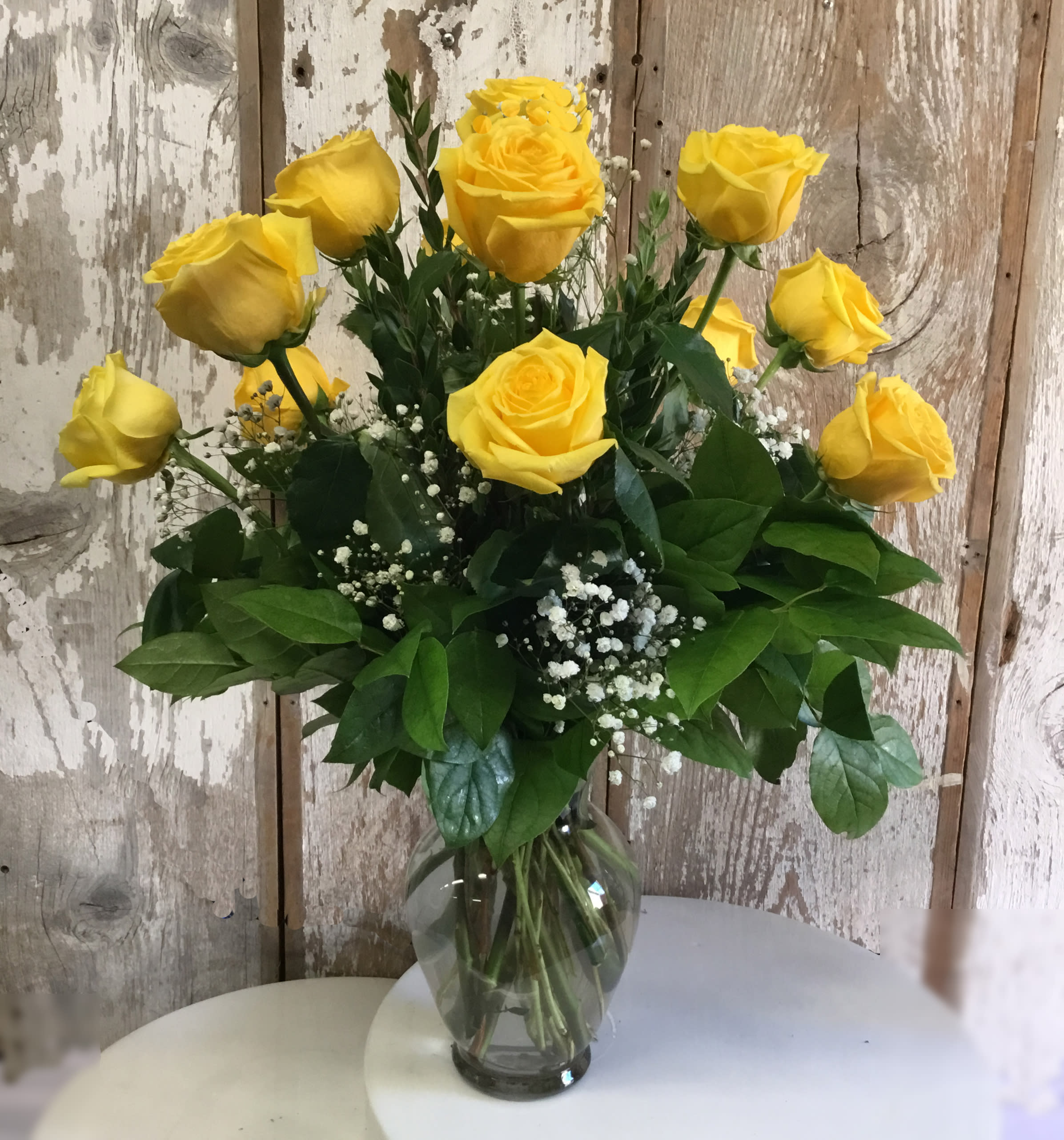 1 Dozen Yellow Roses - 1 Dozen Yellow Roses with Mixed Greens