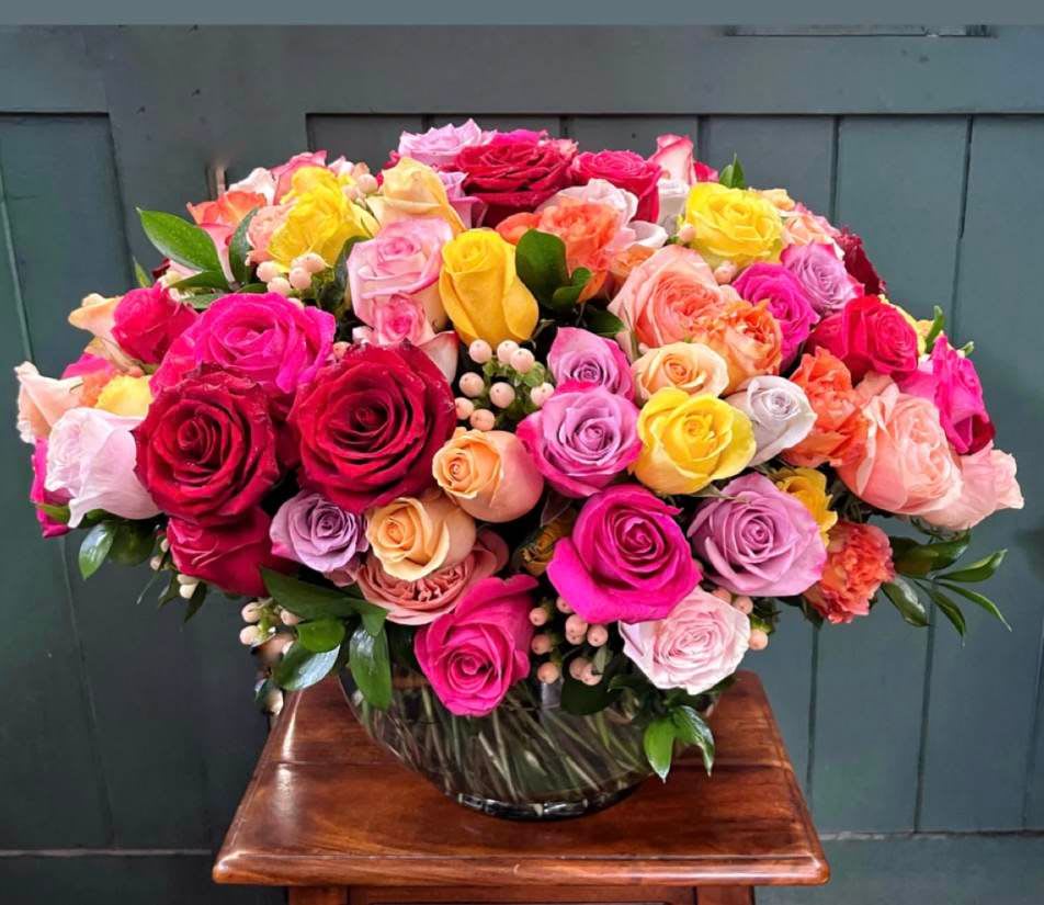 Be Mine Bouquet - Wow the one you love like never before with this beautiful arrangement of mixed roses, adorned with hypericum berries and Israeli Ruscus