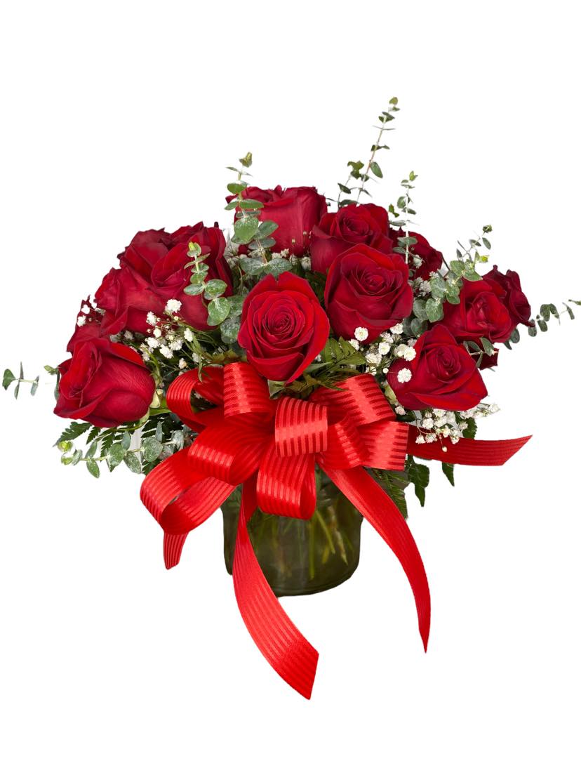 18 Cylinder Red Roses by Prestigio Flowers