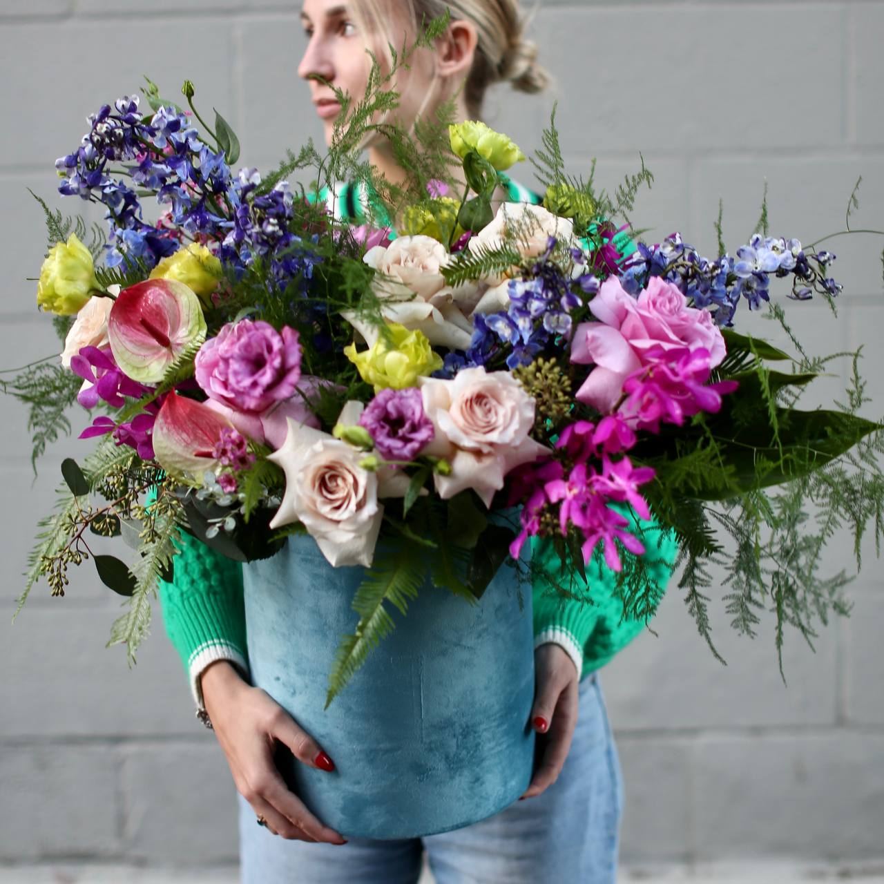 Box with bright flowers