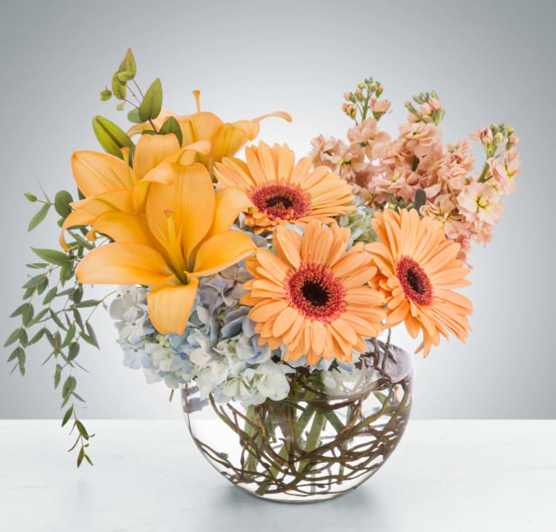 Tea Party by BloomNation™ - A chic and stylish bubble vase arrangement, this makes an elegant gift for anybody. Send it to in-laws, new clients, or new employees to leave a great impact. It also makes a great gift for Mother's Day.  Approximate Dimensions: 15&quot;D x 13&quot;H