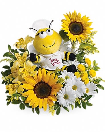 Teleflora's Bee Well Bouquet - We have just the cure for what ails them. A plush nurse bee is ready to buzz into service with enough fresh flowers to make anyone perk up.