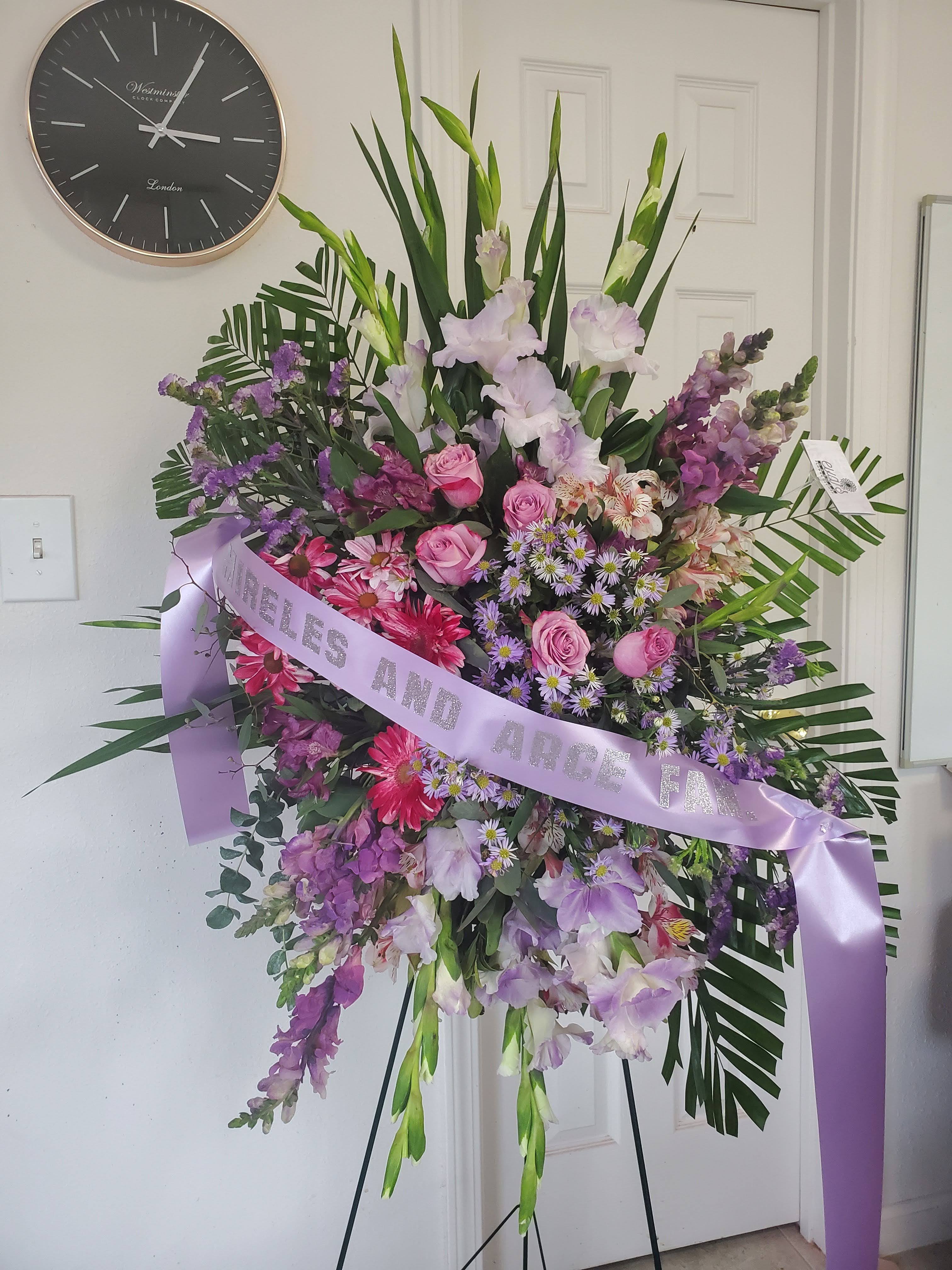 Lavender and White Funeral Arrangement