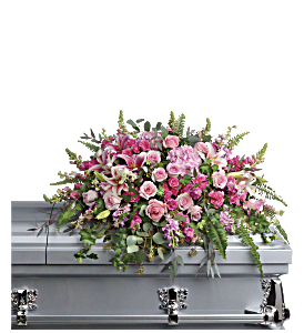 Beautiful Memories Casket Spray Beautiful Memories Casket Spray - Like your beautiful memories, this dramatic spray of pink hydrangea, roses and lilies will take your breath away. A fresh, feminine symbol of hope for the service. can be made in other shades please call