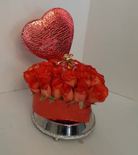 Roses and chocolates surprise heart box