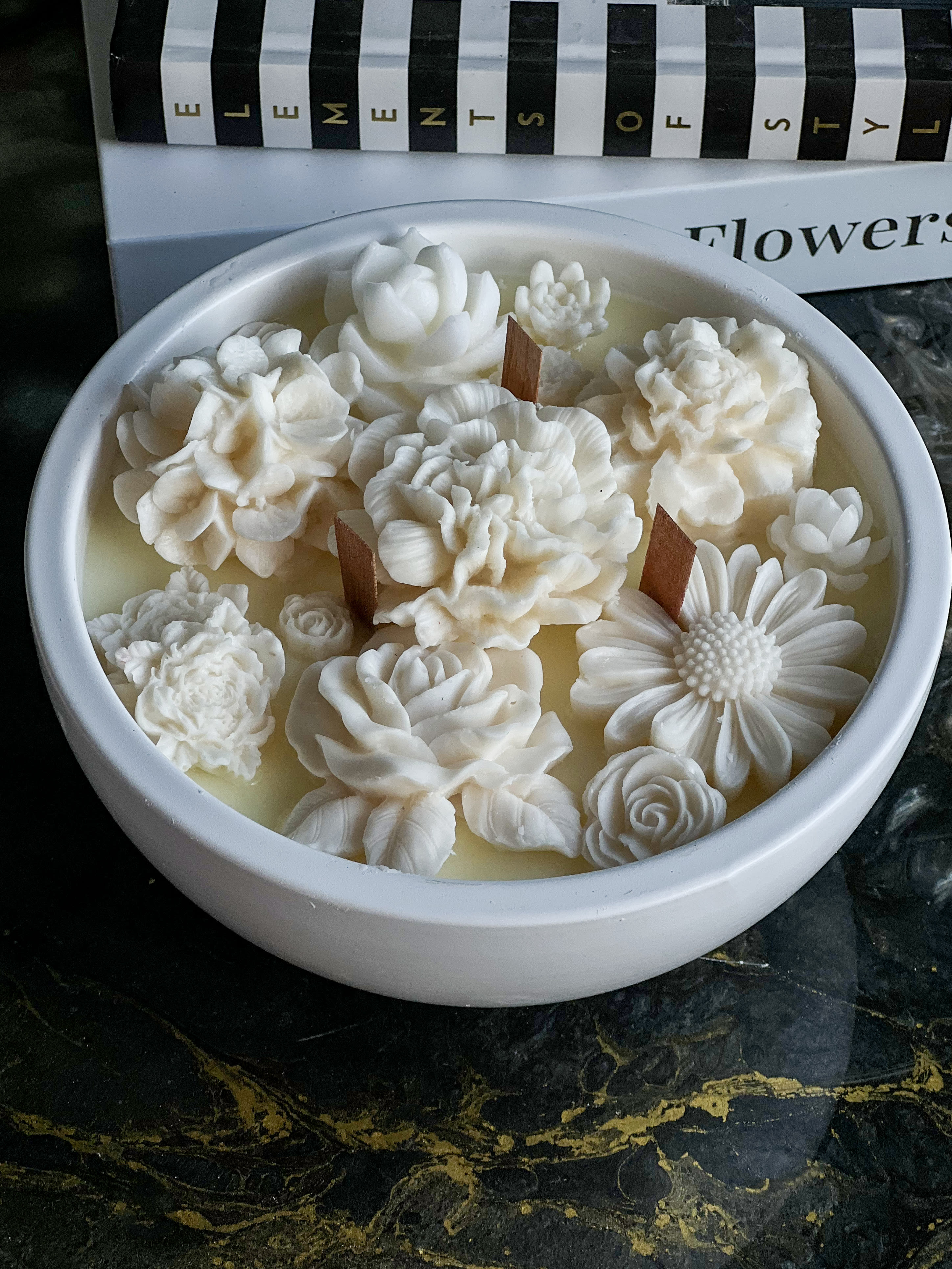 Large candle 7 inch - Large handmade candle with floral accent.  Natural soy wax candle in ceramic vase. 