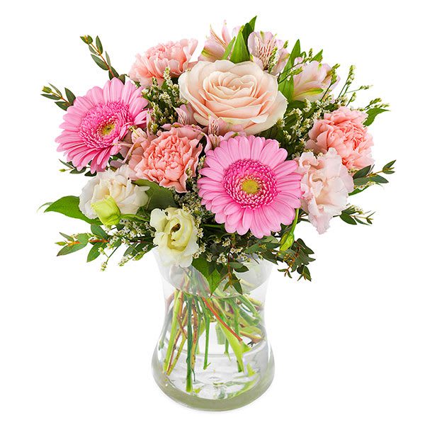  Adorable Bouquet - Send a special adorable surprise with this gorgeous bouquet packed full of pretty pink stems. A mix of pink roses, germini and carnations complemented beautifully with fresh seasonal foliage.