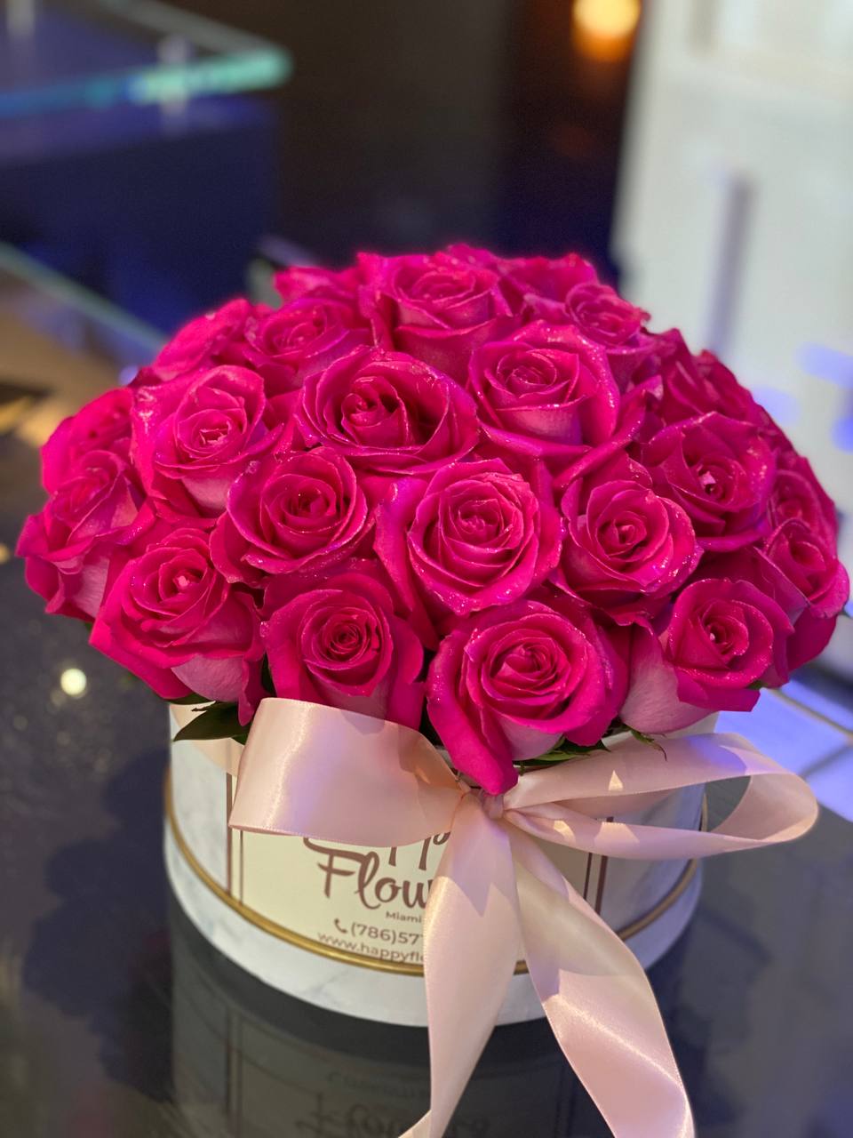 Pink Roses In A Box Miami Fl