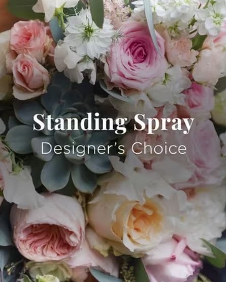 Standing Easel Sympathy Spray - Designer's Choice - Our Designer's will get creative with beautiful in season blooms to make a custom standing spray.  You may request a color palette of flowers.  Subject to availability in stock. 