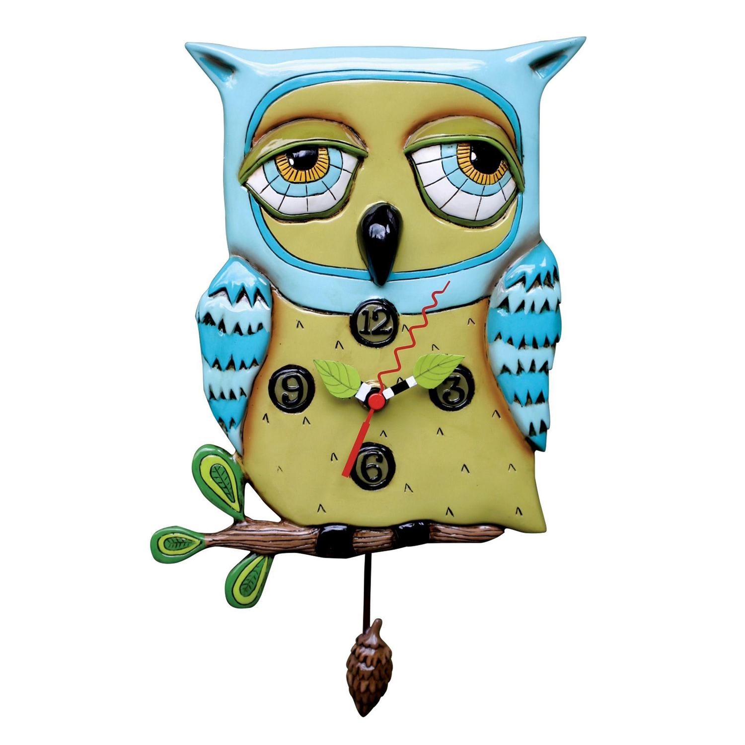 Allen Designs - Blue Owl Clock - Hoo Hoo! We know you'll fall in love with Old Blue Owl sitting on its branch. Its cute, drowsy eyes, cool blue feathers, and dainty posture are some of our favorite features about this design. Where will it dwell in your home?  Real Clock, Battery Operated 1-AA Required Clock 12in H