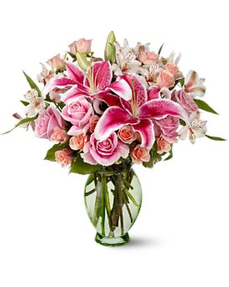 Forever More - Send some extra Love with our Forever More Bouquet featuring Mixed Roses and Stargazer Lilys. Fragrance and Beautiful!