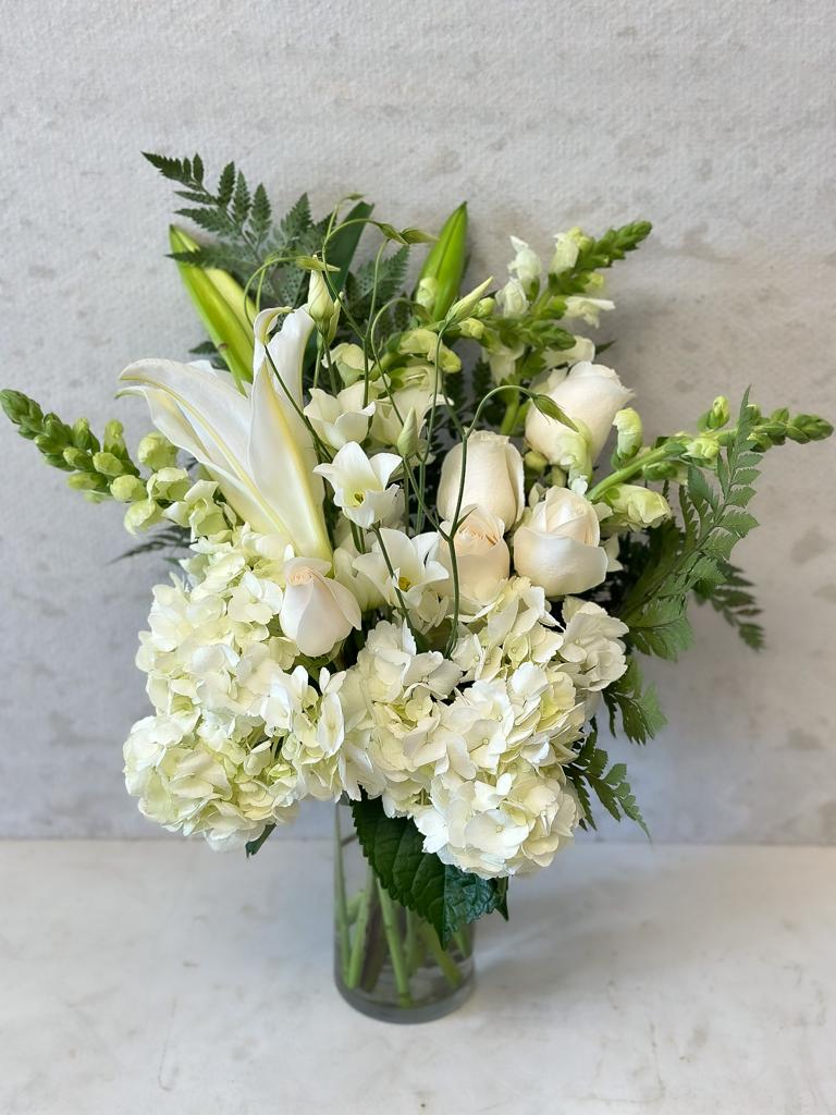 White Flowers in Vase - Standard - Your order will be arranged approximately as shown on our website