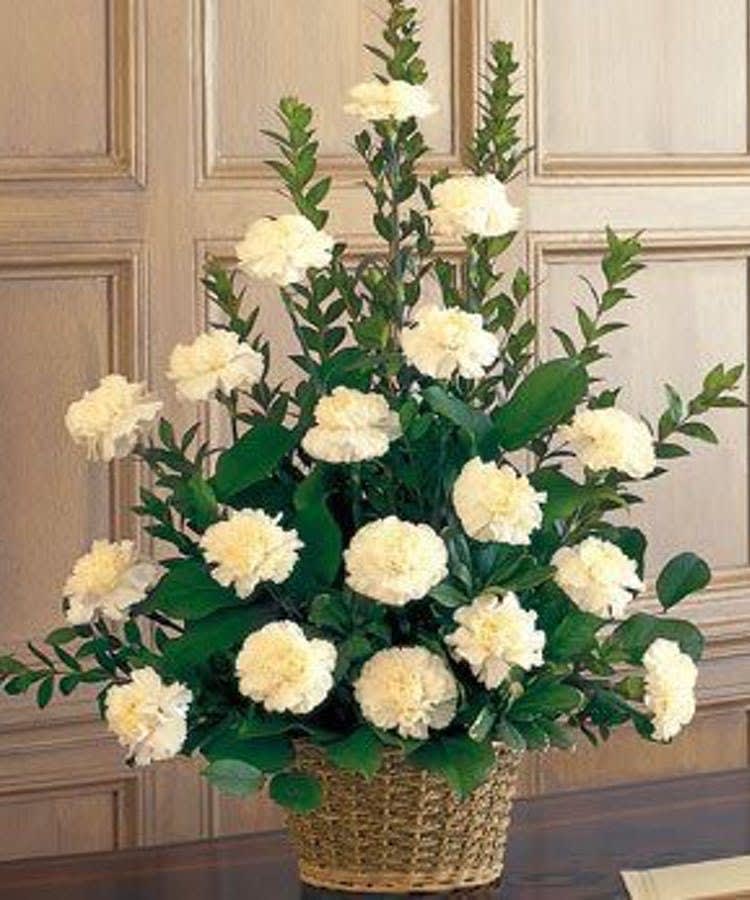 All Carnations Basket - Carnations color of choice arranged in a wick basket.