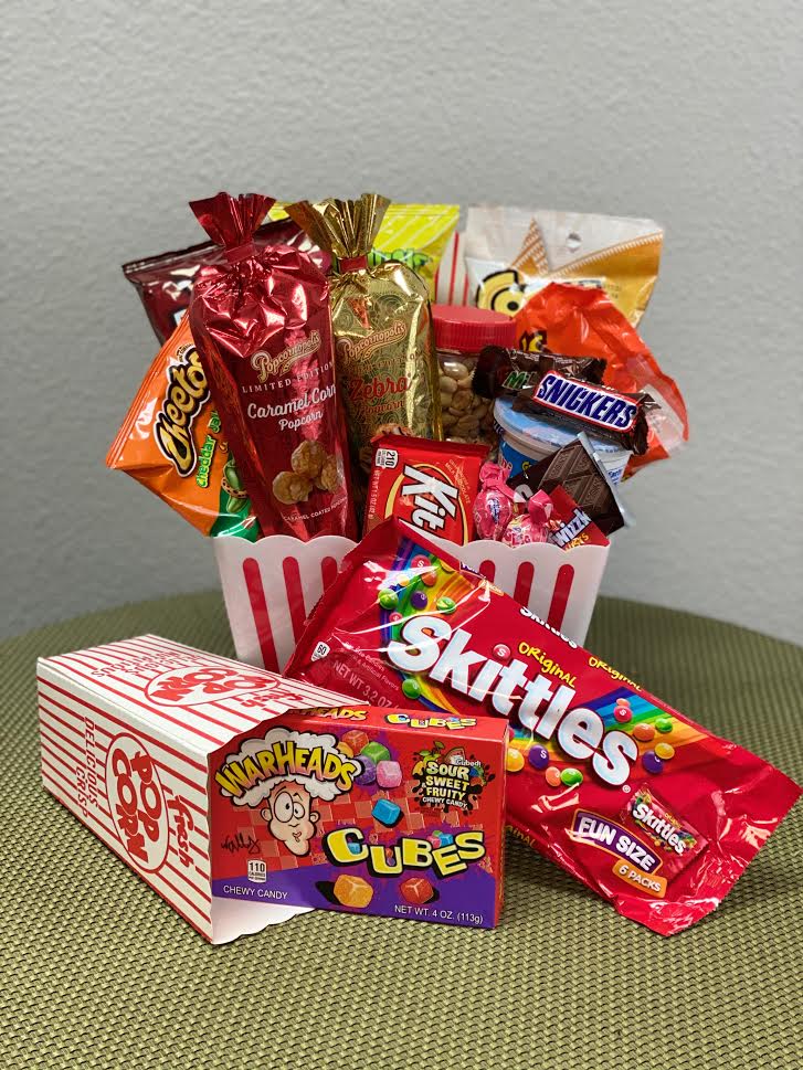 Movie Night Basket Movie Night Basket - Popcorn container, Popcorn holder, assorted candies 15% Off USE Code: GB15 at Checkout!