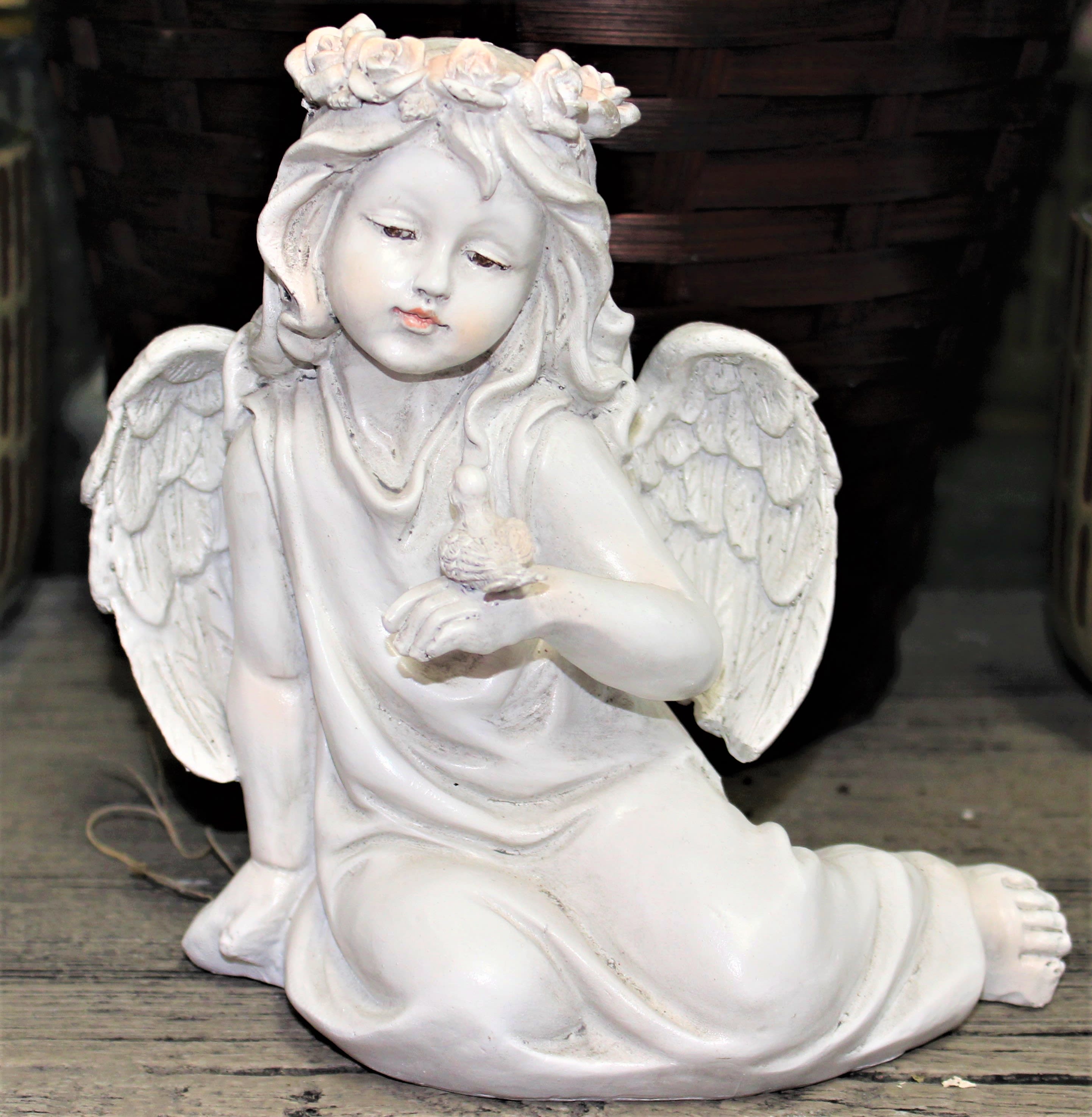 Girl angel with a bird - resin angel 8&quot;