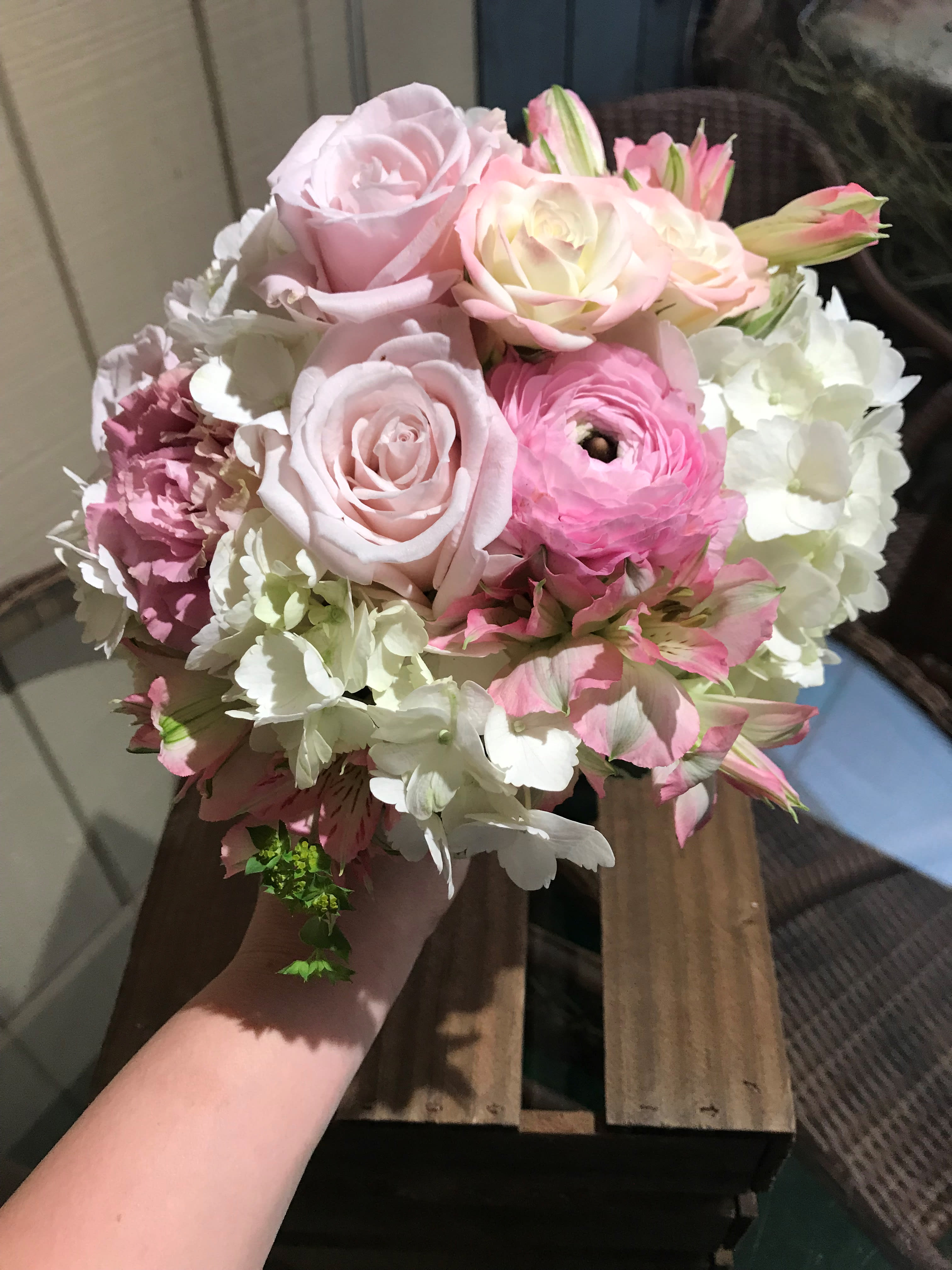 Blushing Beauty Clutch Bouquet Blushing Beauty Clutch Bouquet - A clutch bouquet made up of lush pink and white flowers.