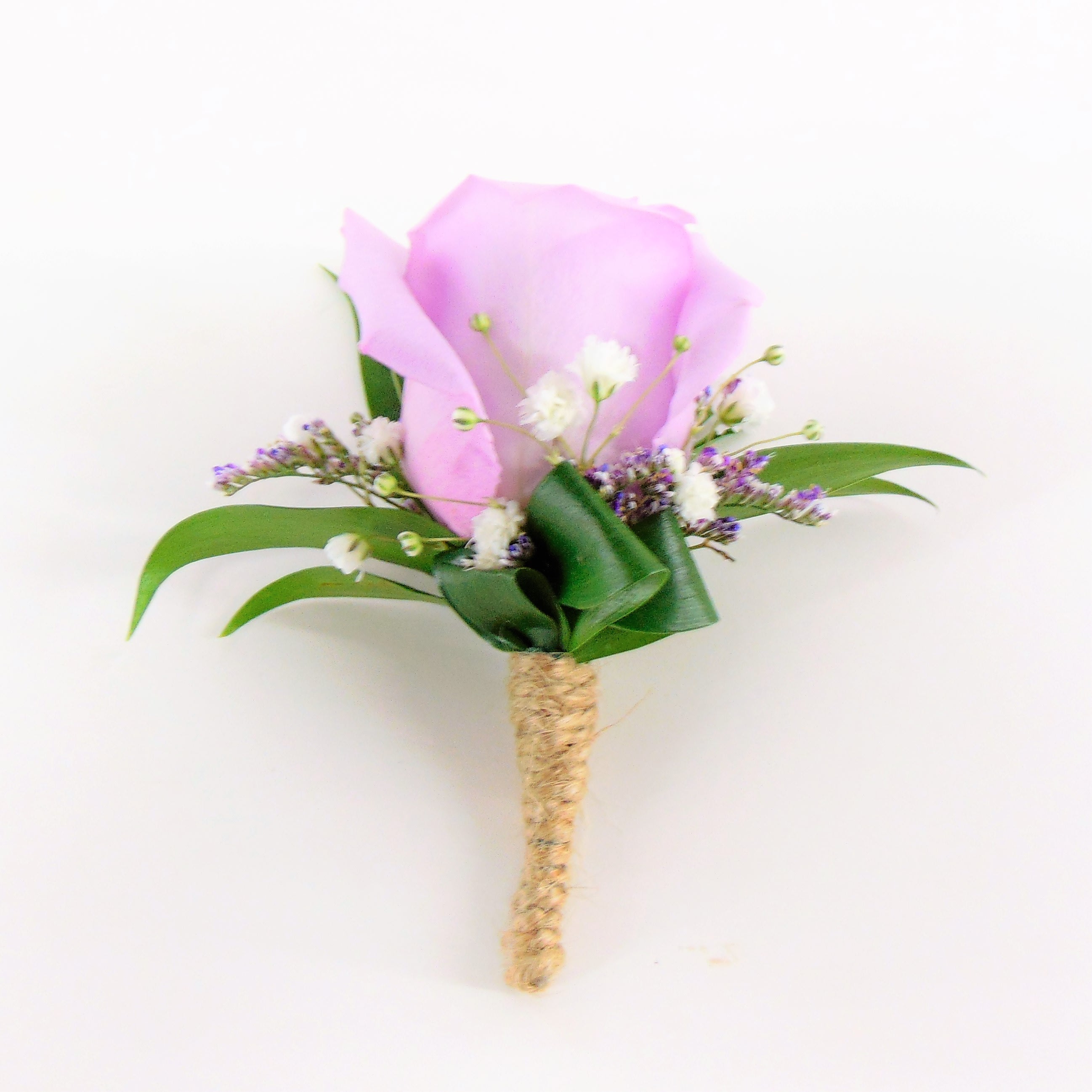 Babies breath and twine boutonniere