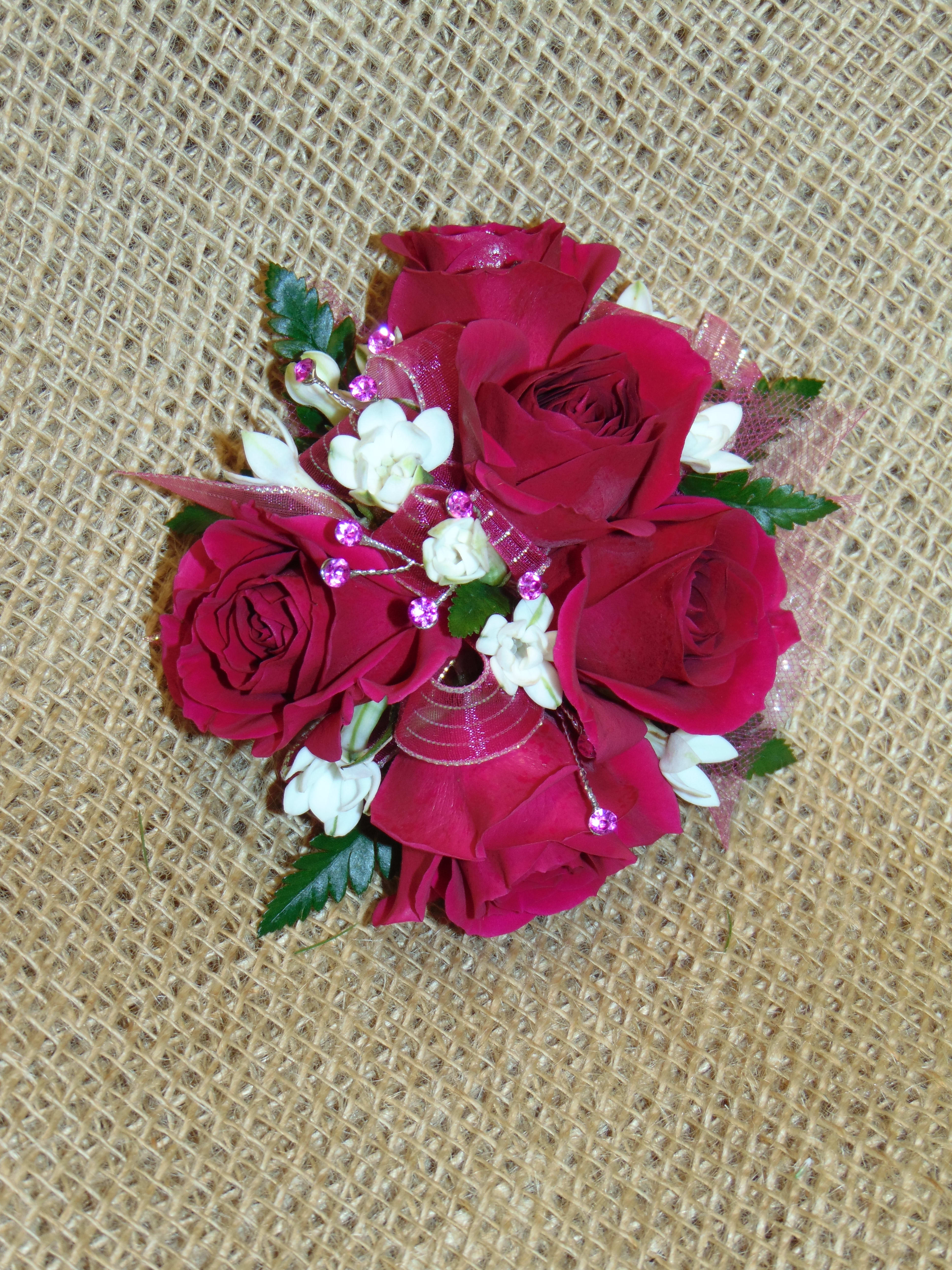 Pink and White Rose Wrist Corsage with Gold Bow in Philadelphia, PA