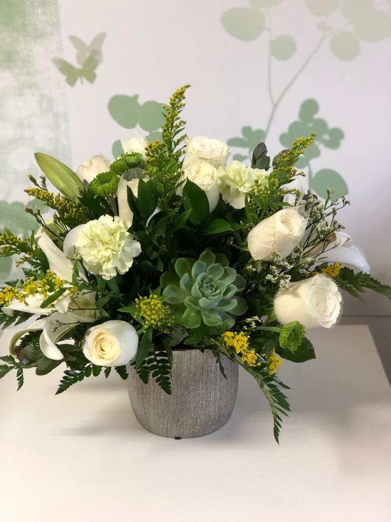 Succulent Bouquet - Roses, lilies, eucalyptus and more
