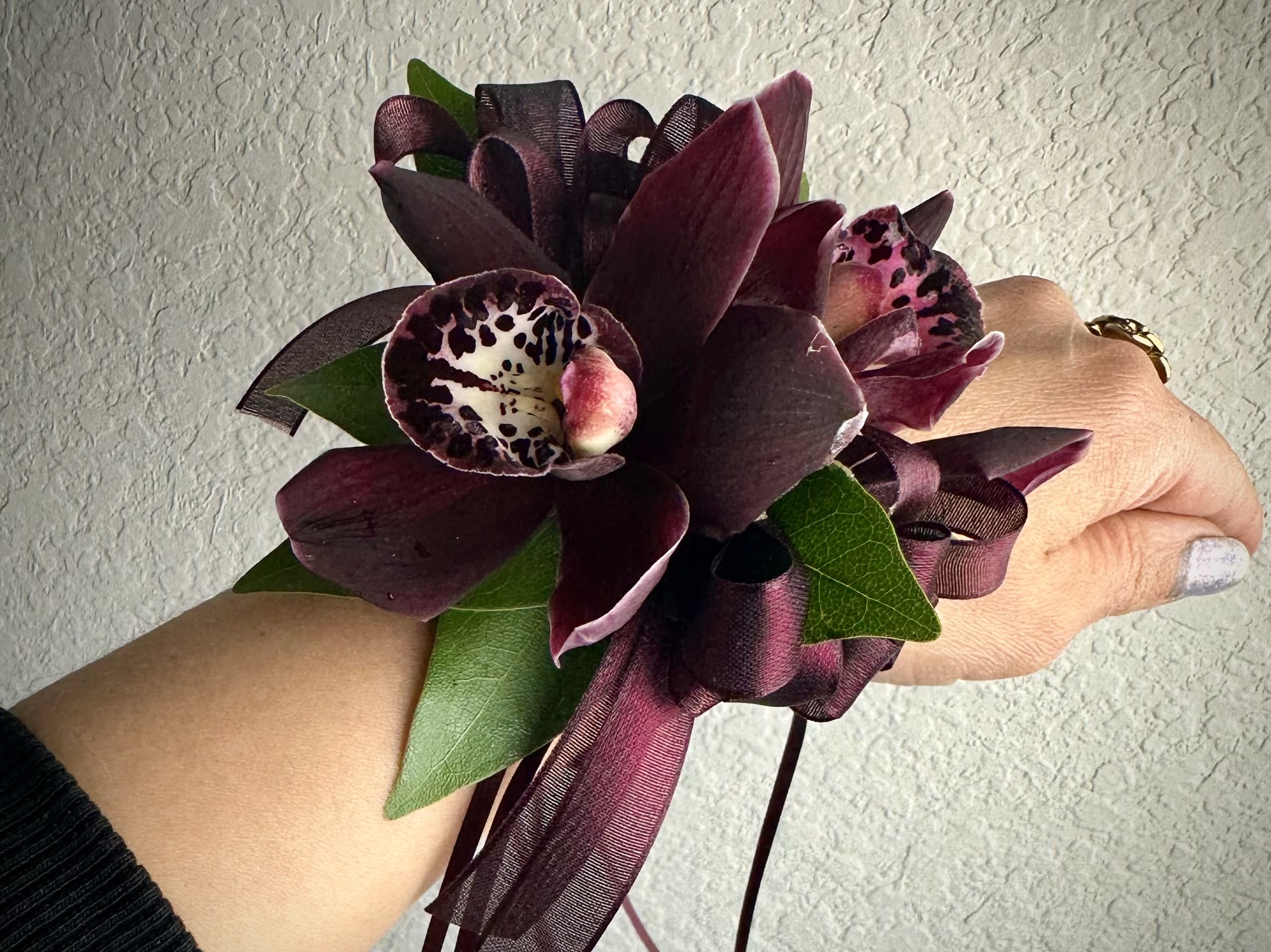 Burgundy Orchid Wrist Corsage