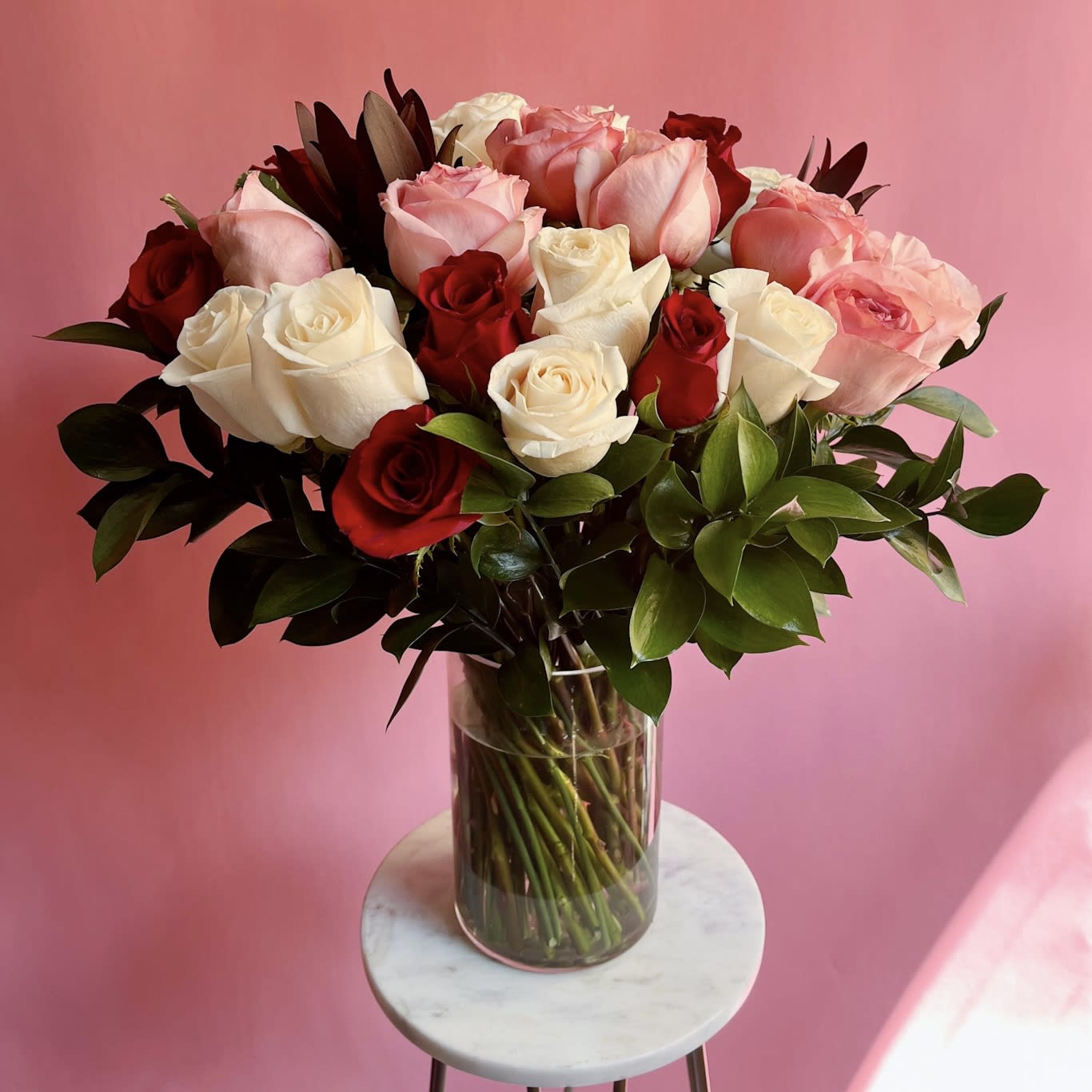 Red white and store pink roses