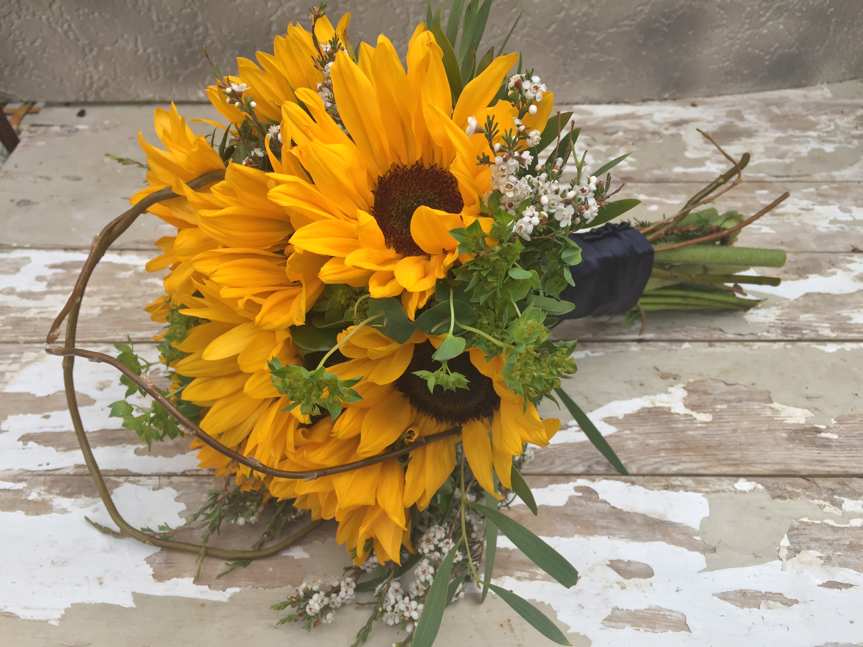 Sunflower Trio Design on White Bath HAND Towel 