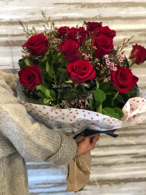 Dozen Red Roses Wrap Bouquet in Los Angeles, CA | Downtown Flowers