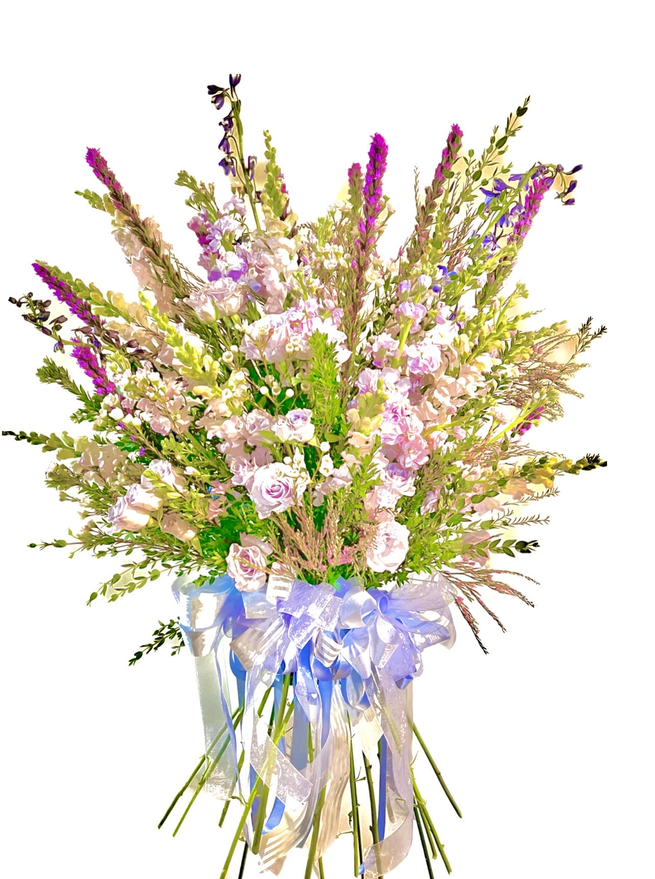 Lavender Larkspur meadow spray  - A wildflower looking spray that features larkspur and delphinium 