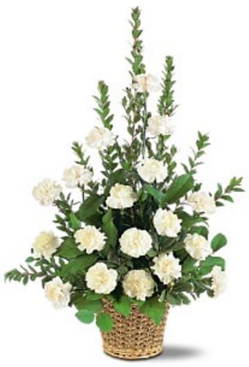 White Simplicity - If you want send your warmest thoughts to show how much you care, this lovely arrangement with its white carnations sends your thoughts compassionately. 