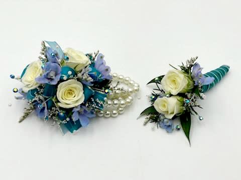 Peacock Blue & White Funeral Wreath Flowers
