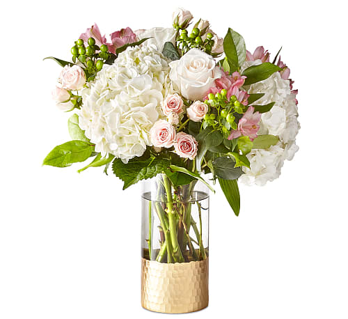 Rosé All Day Bouquet  - Give the gift of freshness with a vase full of Rosé All Day. This blush beauty brings elegant excitement to end tables and entryways alike with its selection of roses, hydrangea, spray roses, and more. 